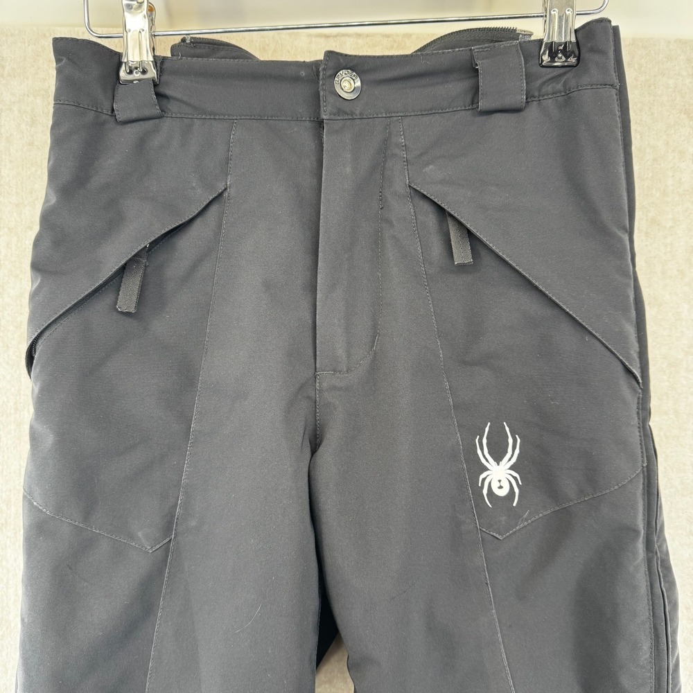 Spyder Youth 12 Black Insulated Snow Pants Ski Snowboard Full Side Zip Pockets - Picture 2 of 12